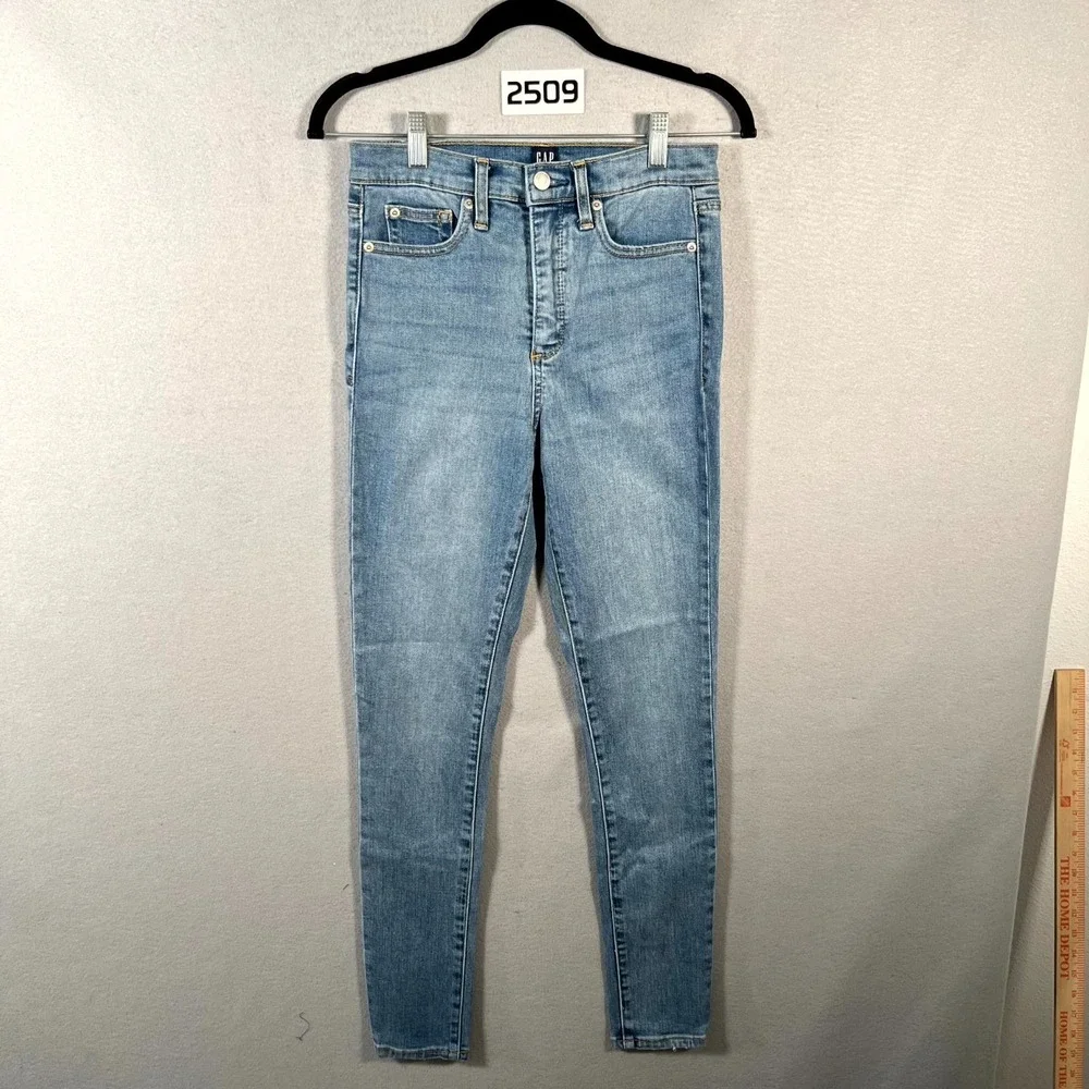Gap True Skinny Jeans Womens 26 Blue Denim Lyocell Stretch Medium Wash Whiskers